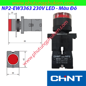 Nút nhấn nhả phi 22 NP2-EW3363 230V LED - Đỏ